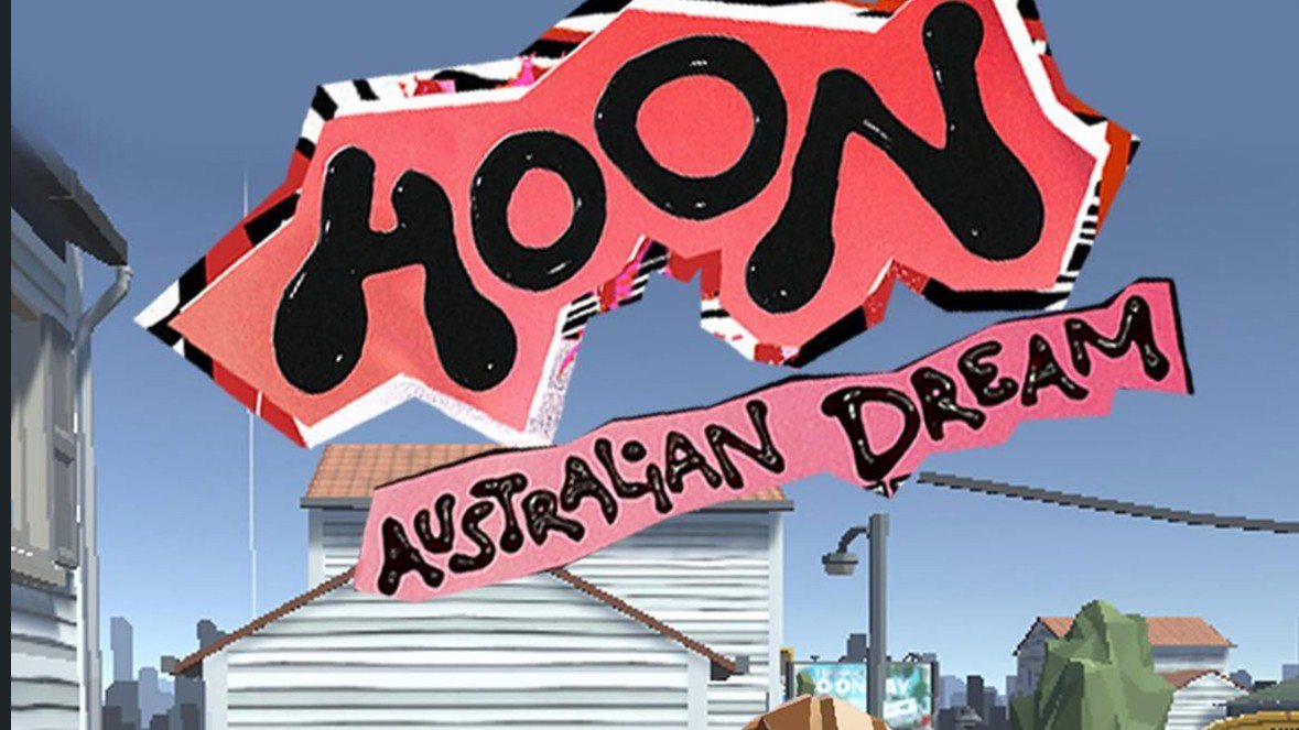 Hoon: Australian Dream title over a low-poly Australian backyard