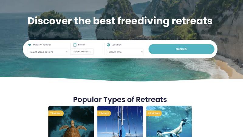 Book Freediving Retreats website search page