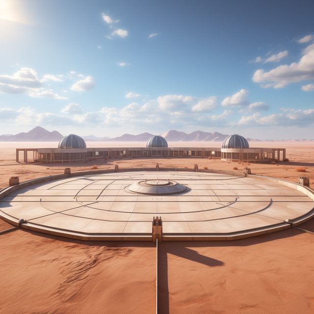 An empty AI courtroom in a desert wasteland